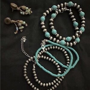 Chic Silver and Turquoise Bracelet Set